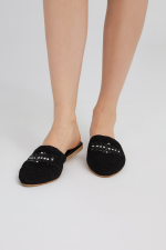 Siyah Taş Detaylı Kadın Örgü Terlik