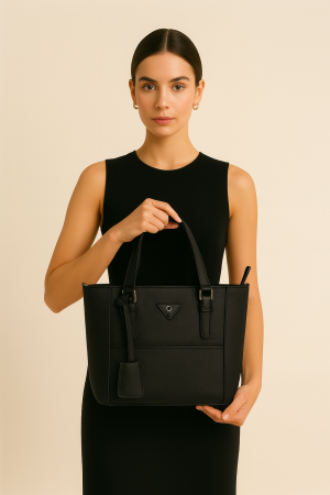 Siyah Doku Detaylı Kadın El ve Omuz Çantası