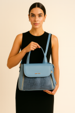 Mai Shang Mavi Yılan Derisi Dokulu Omuz Çantası