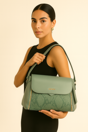 MAGNAME Yılan Desenli Mint Omuz Çantası