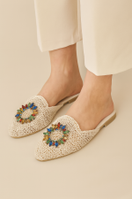 Casualine Taş Detaylı Örgü Kadın Terlik