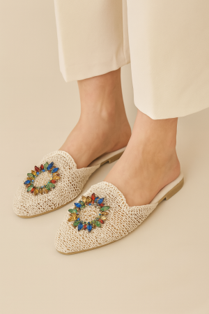 Casualine Taş Detaylı Örgü Kadın Terlik