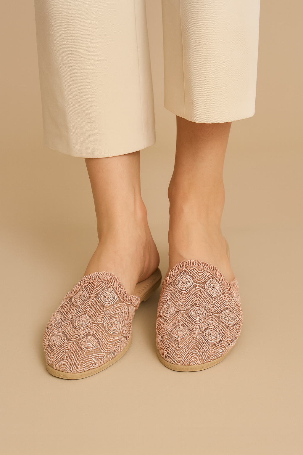 Asya Line Pembe Örgü Desenli Kadın Terlik