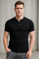 Black Edge Slim Fit Henley Tişört