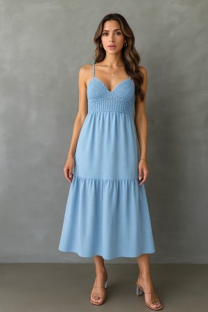 Blue Breeze Örgü Detaylı Askılı Elbise