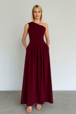 Burgundy Elegance Tek Omuz Abiye