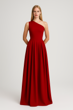 Crimson Elegance Tek Omuz Abiye