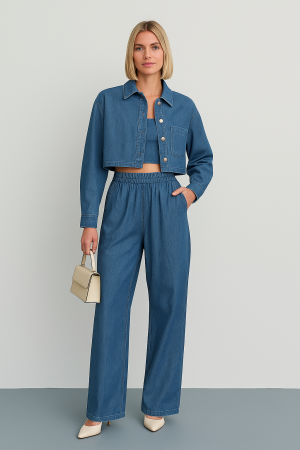 Denim Chic Crop Takım