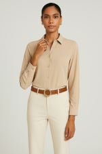 Elegant Beige Klasik Gömlek