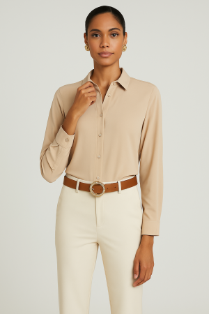 Elegant Beige Klasik Gömlek