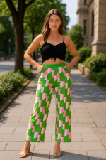 Green Candy Geometrik Palazzo Pantolon