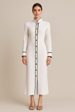 Monaco Siyah Biyeli Beyaz Elbise