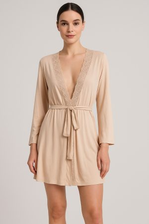 Nude Elegance Dantel Detaylı Sabahlık