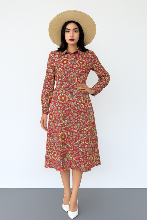 Retro Vibes Renkli Desenli Elbise