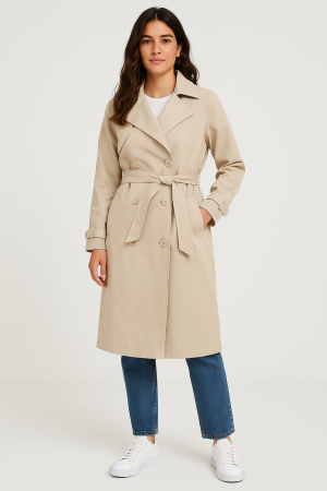 Elegance Bej Kuşaklı Trençkot