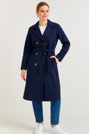 Midnight Chic Lacivert Kuşaklı Trençkot