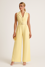 Lemon Glow Kuşaklı Kolsuz Tulum